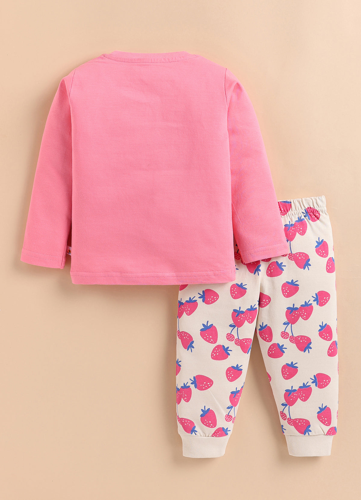 Bumzee Coral & Beige Graphic Print T-Shirt & Pyjama Set, Full Sleeves, 100% Cotton