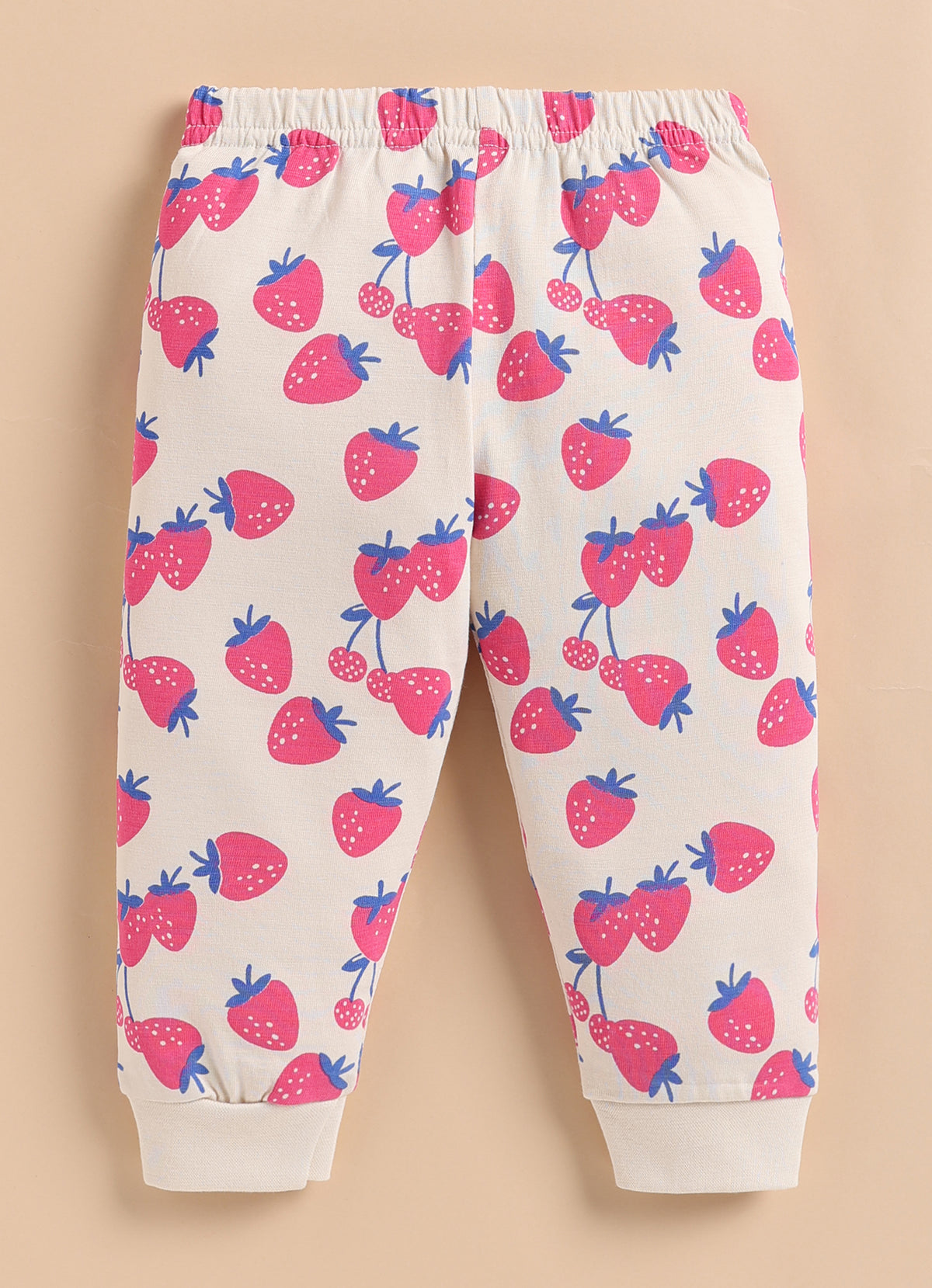 Bumzee Coral & Beige Graphic Print T-Shirt & Pyjama Set, Full Sleeves, 100% Cotton