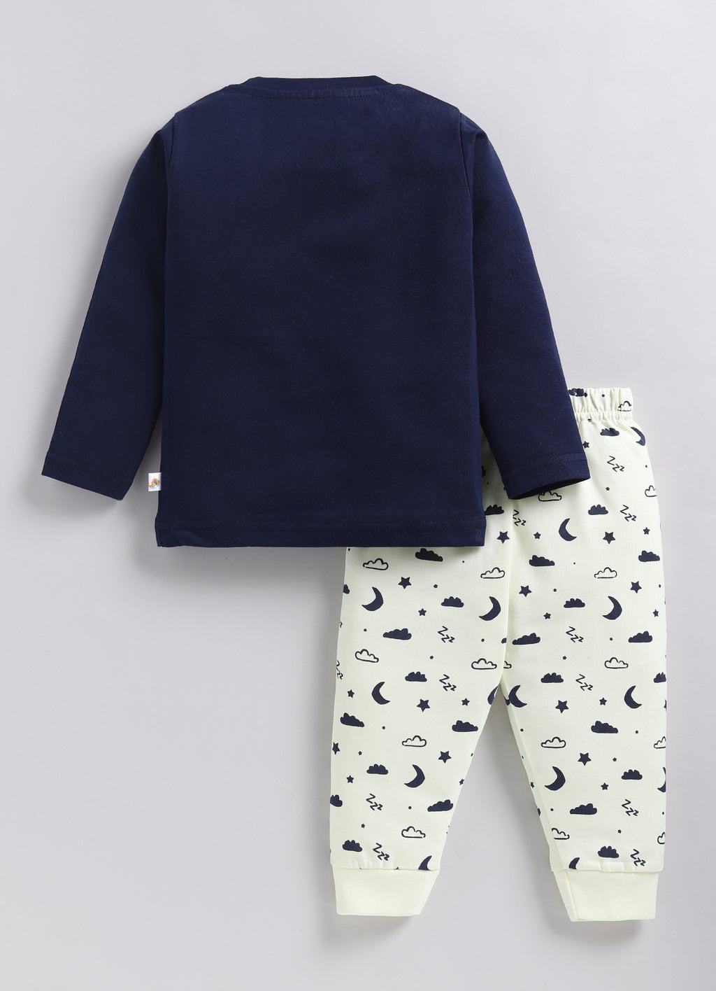 Bumzee Navy & Beige Graphic Print T-Shirt & Pyjama Set, Full Sleeves, 100% Cotton