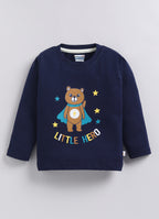 Bumzee Navy & Beige Graphic Print T-Shirt & Pyjama Set, Full Sleeves, 100% Cotton