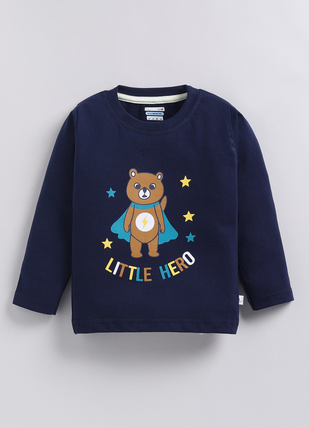 Bumzee Navy & Beige Graphic Print T-Shirt & Pyjama Set, Full Sleeves, 100% Cotton