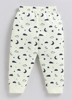 Bumzee Navy & Beige Graphic Print T-Shirt & Pyjama Set, Full Sleeves, 100% Cotton