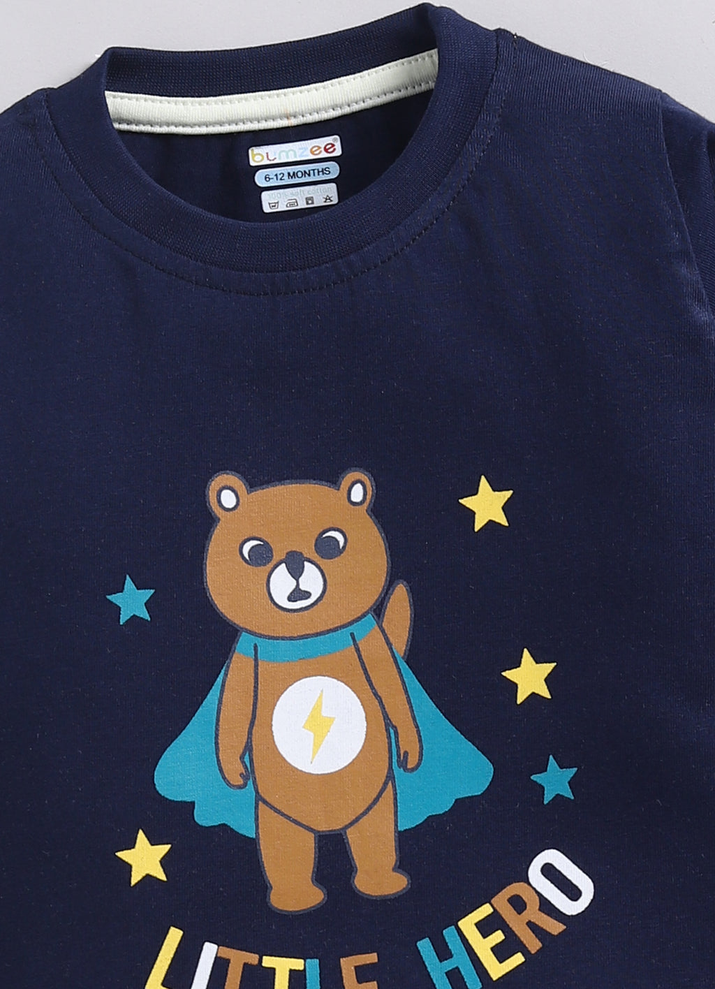 Bumzee Navy & Beige Graphic Print T-Shirt & Pyjama Set, Full Sleeves, 100% Cotton