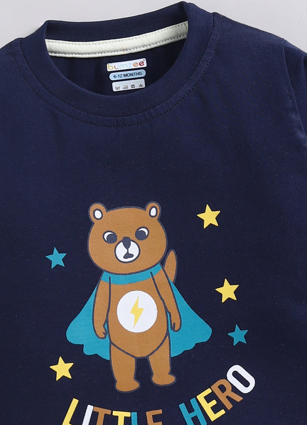Bumzee Navy & Beige Graphic Print T-Shirt & Pyjama Set, Full Sleeves, 100% Cotton