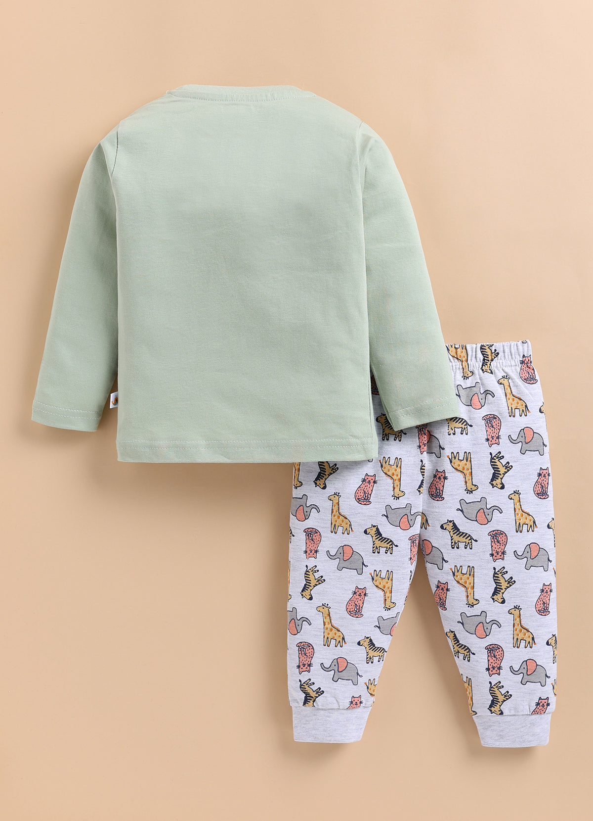 Bumzee Green & Grey Applique T-Shirt & Pyjama Set, Full Sleeves, 100% Cotton