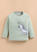 Bumzee Green & Grey Applique T-Shirt & Pyjama Set, Full Sleeves, 100% Cotton