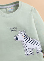 Bumzee Green & Grey Applique T-Shirt & Pyjama Set, Full Sleeves, 100% Cotton