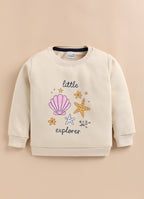 Bumzee Beige Graphic Print Sweatshirt, Full Sleeves, Cotton Blend