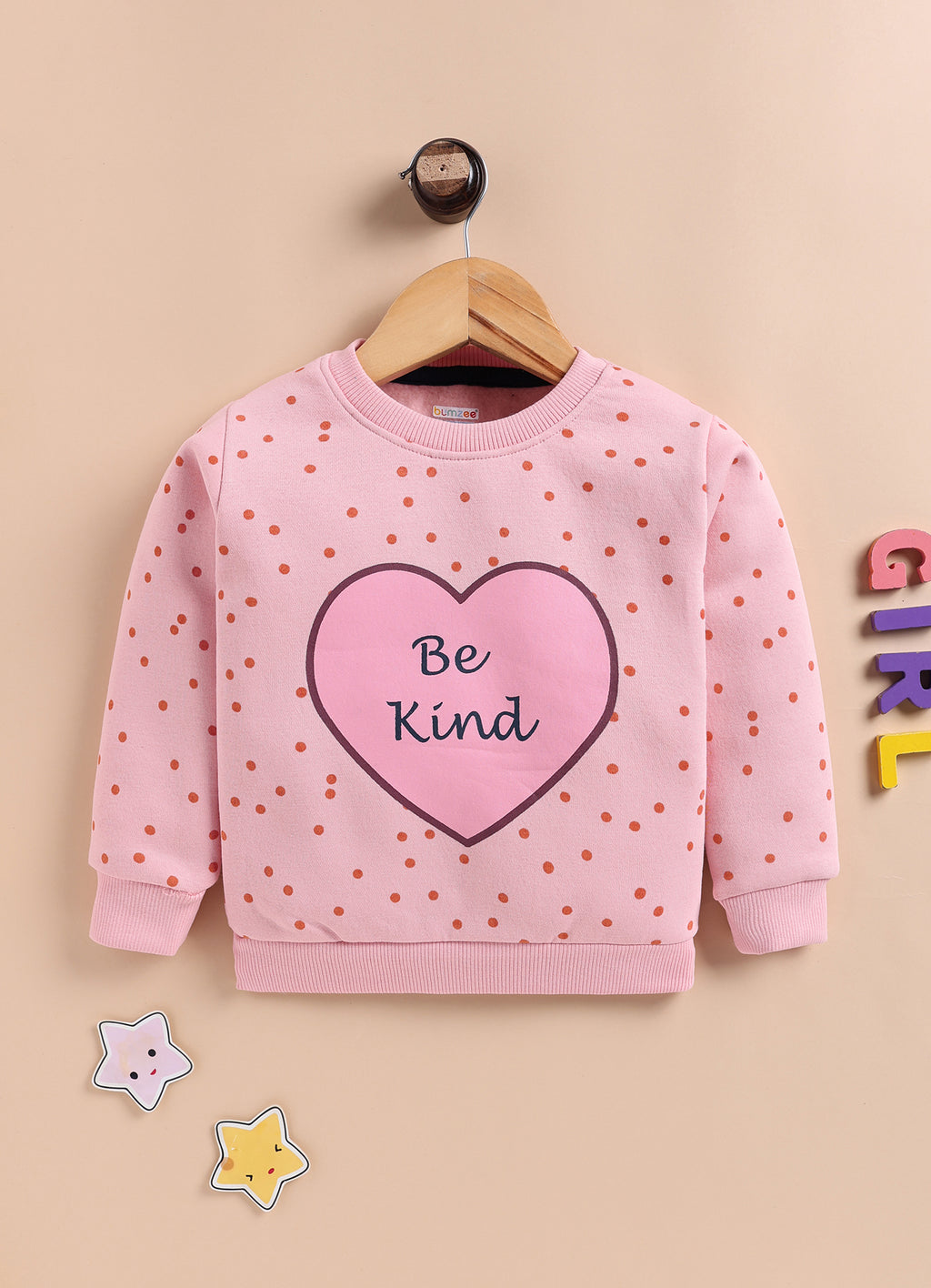 Bumzee Peach Graphic Print Sweatshirt, Full Sleeves, Cotton Blend