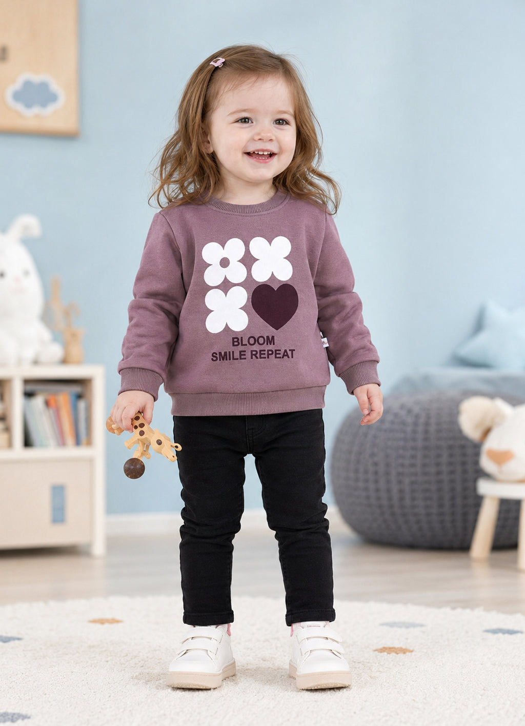 Bumzee Mauve Graphic Print Sweatshirt, Full Sleeves, Cotton Blend