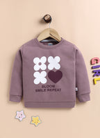 Bumzee Mauve Graphic Print Sweatshirt, Full Sleeves, Cotton Blend