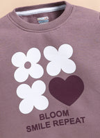 Bumzee Mauve Graphic Print Sweatshirt, Full Sleeves, Cotton Blend