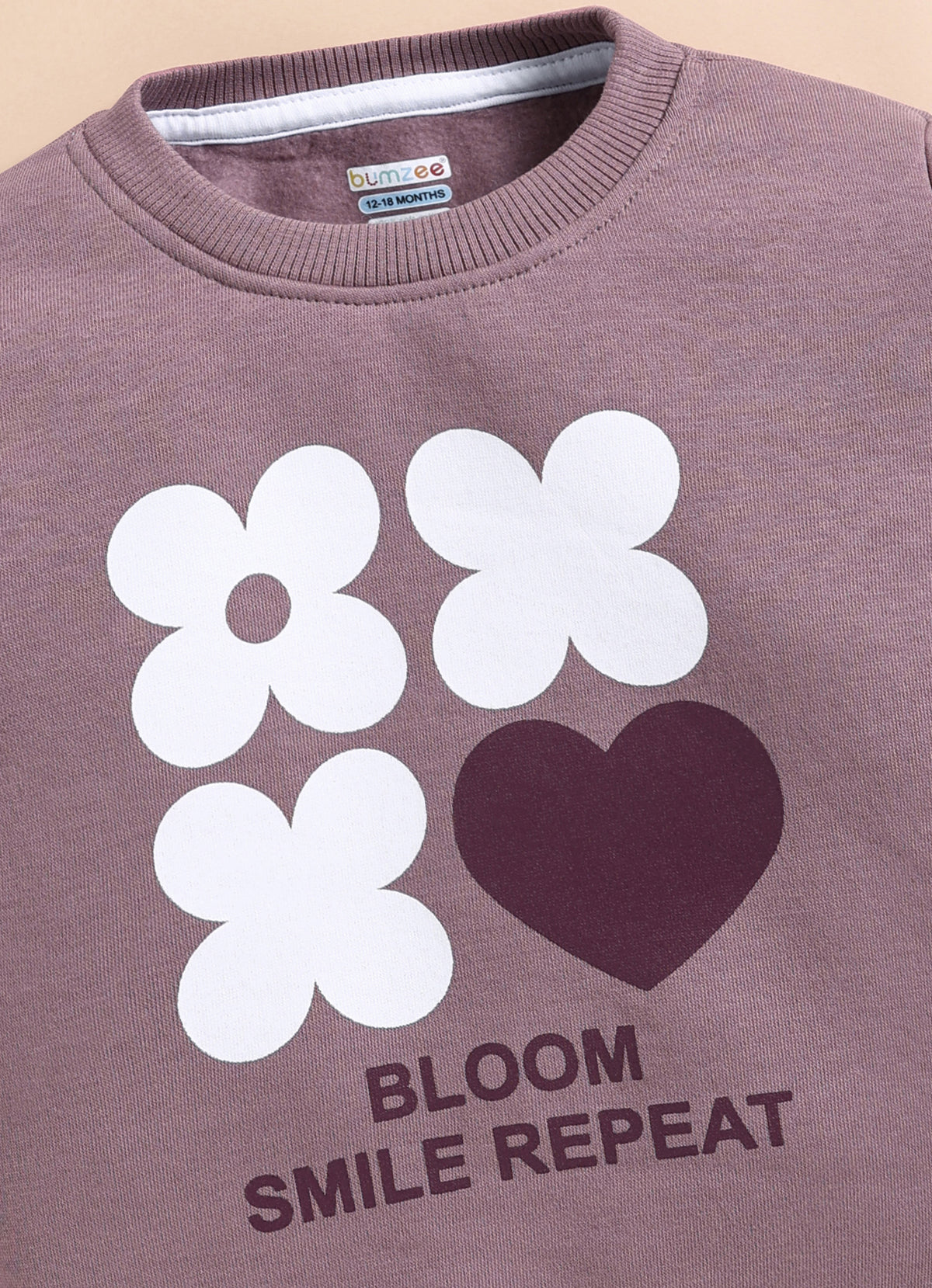 Bumzee Mauve Graphic Print Sweatshirt, Full Sleeves, Cotton Blend