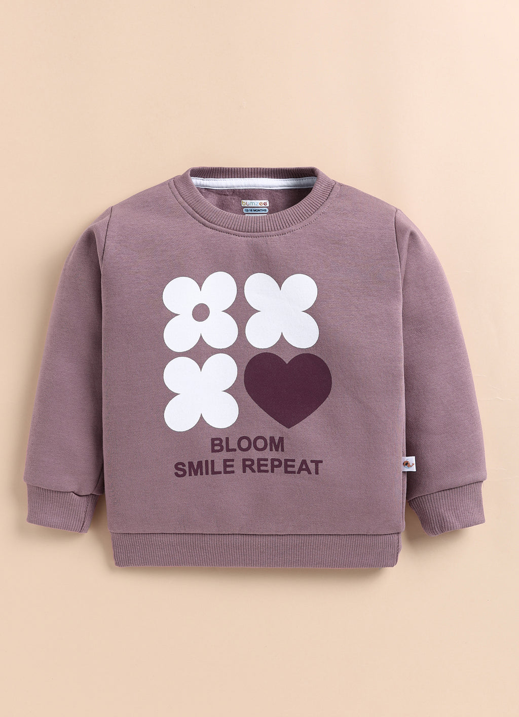 Bumzee Mauve Graphic Print Sweatshirt, Full Sleeves, Cotton Blend