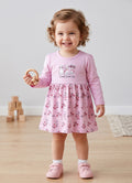 Bumzee Lilac Animal Print Frock, Full Sleeves, 100% Cotton