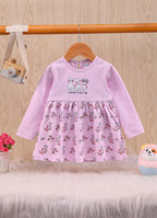Bumzee Lilac Animal Print Frock, Full Sleeves, 100% Cotton