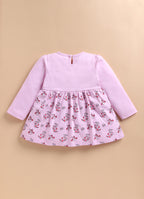 Bumzee Lilac Animal Print Frock, Full Sleeves, 100% Cotton