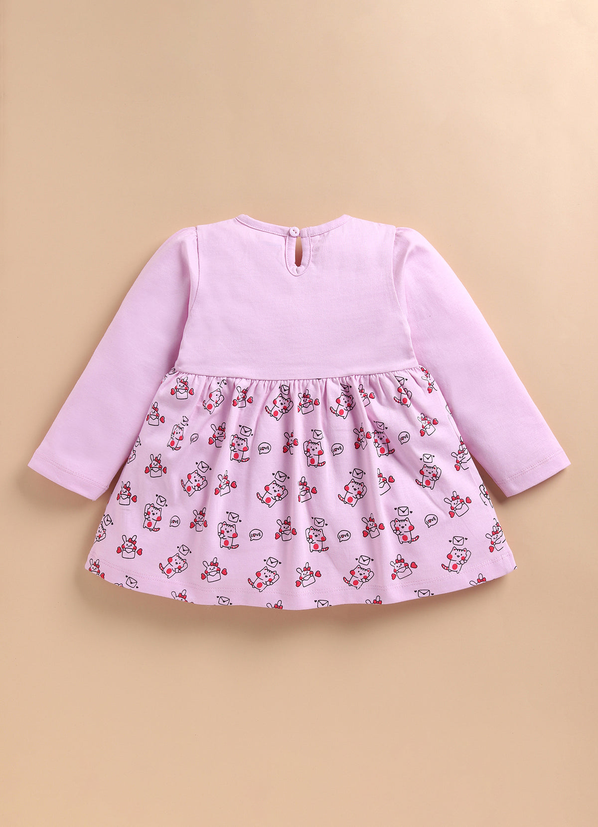 Bumzee Lilac Animal Print Frock, Full Sleeves, 100% Cotton