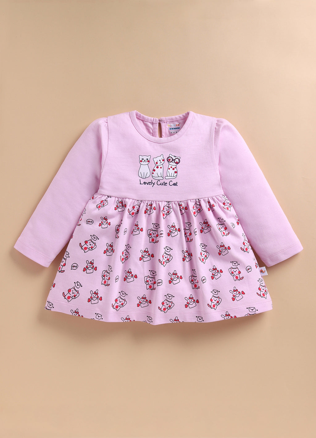 Bumzee Lilac Animal Print Frock, Full Sleeves, 100% Cotton