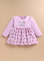 Bumzee Lilac Animal Print Frock, Full Sleeves, 100% Cotton