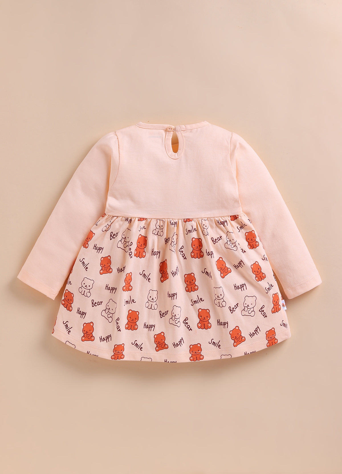 Bumzee Peach Animal Print Frock, Full Sleeves, 100% Cotton, Knee Length (Style Peb11793)
