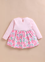 Bumzee Pink Floral Print Frock, Full Sleeves, 100% Cotton, Knee Length (Style Peb11794)