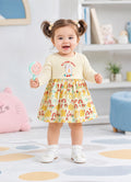 Bumzee Beige Animal Print Frock, Full Sleeves, 100% Cotton