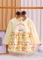 Bumzee Beige Animal Print Frock, Full Sleeves, 100% Cotton