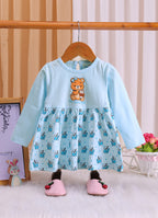 Bumzee Sky Blue Graphic Print Frock, Full Sleeves, 100% Cotton