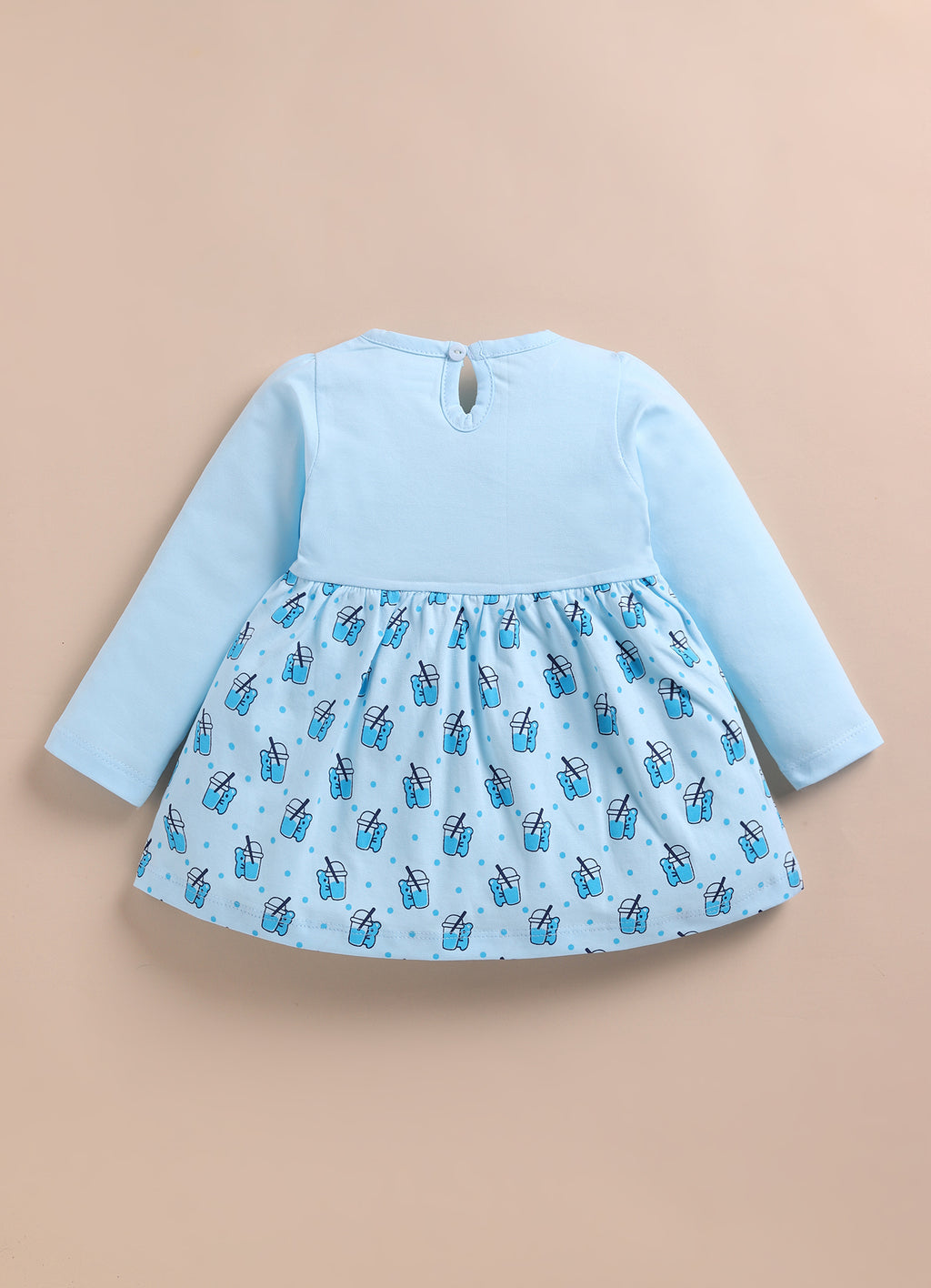 Bumzee Sky Blue Graphic Print Frock, Full Sleeves, 100% Cotton