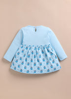 Bumzee Sky Blue Graphic Print Frock, Full Sleeves, 100% Cotton