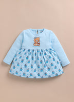 Bumzee Sky Blue Graphic Print Frock, Full Sleeves, 100% Cotton