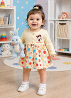 Bumzee Beige Graphic Print Frock, Full Sleeves, 100% Cotton