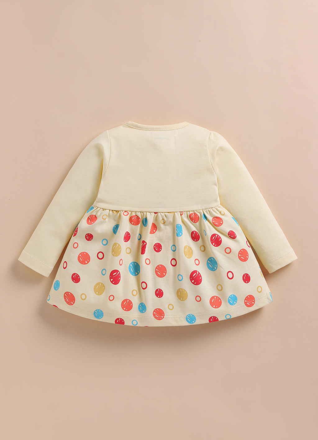 Bumzee Beige Graphic Print Frock, Full Sleeves, 100% Cotton