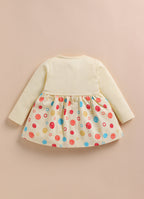 Bumzee Beige Graphic Print Frock, Full Sleeves, 100% Cotton