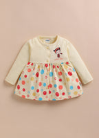 Bumzee Beige Graphic Print Frock, Full Sleeves, 100% Cotton