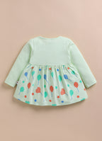 Bumzee Light Green Graphic Print Frock, Full Sleeves, 100% Cotton