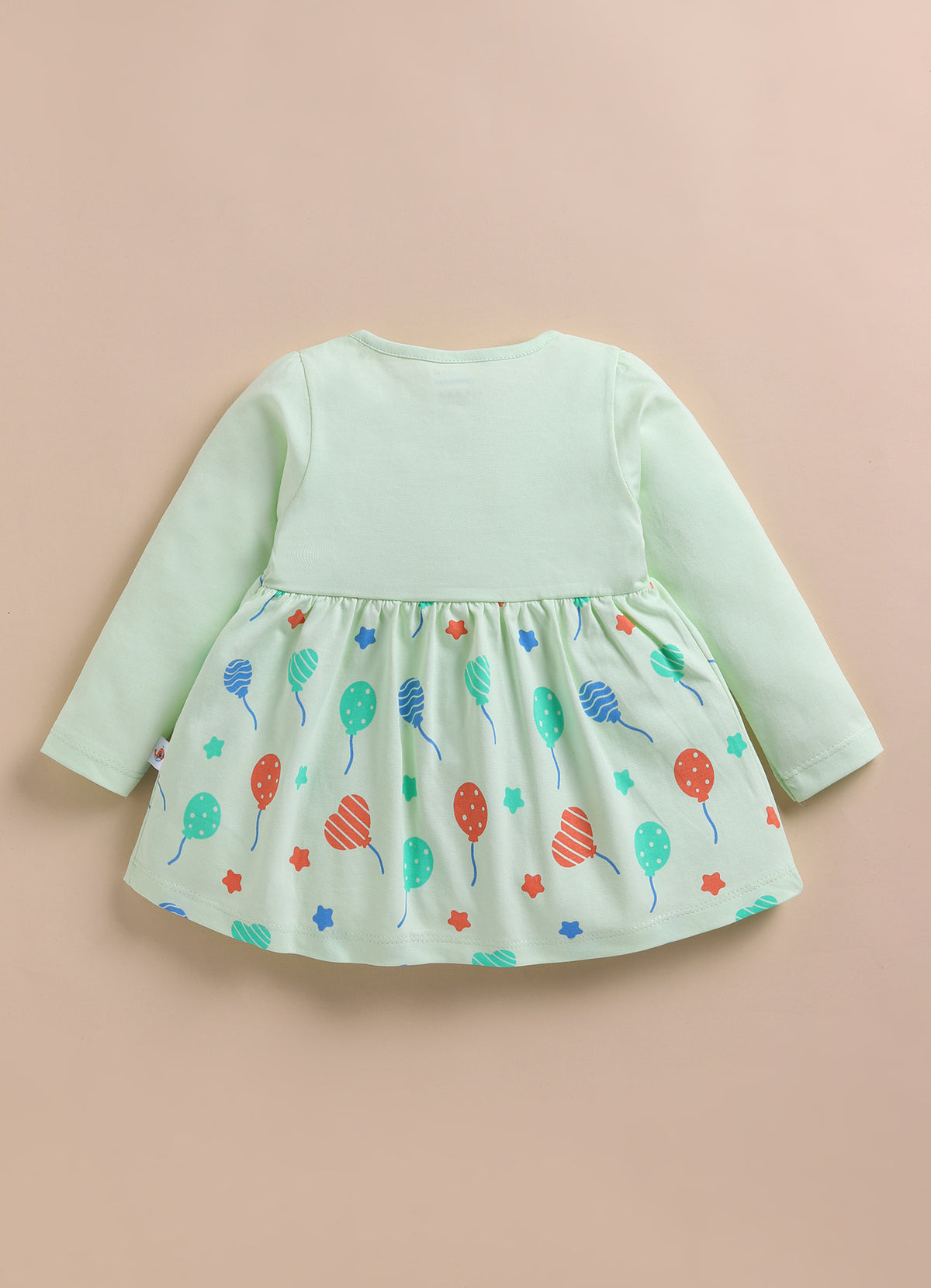 Bumzee Light Green Graphic Print Frock, Full Sleeves, 100% Cotton