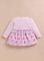 Bumzee Pink Graphic Print Frock, Full Sleeves, 100% Cotton, Knee Length (Style Peb11799)