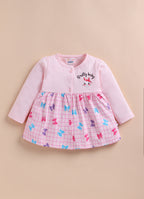Bumzee Pink Graphic Print Frock, Full Sleeves, 100% Cotton, Knee Length (Style Peb11799)