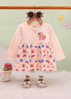 Bumzee Peach Graphic Print Frock, Full Sleeves, 100% Cotton