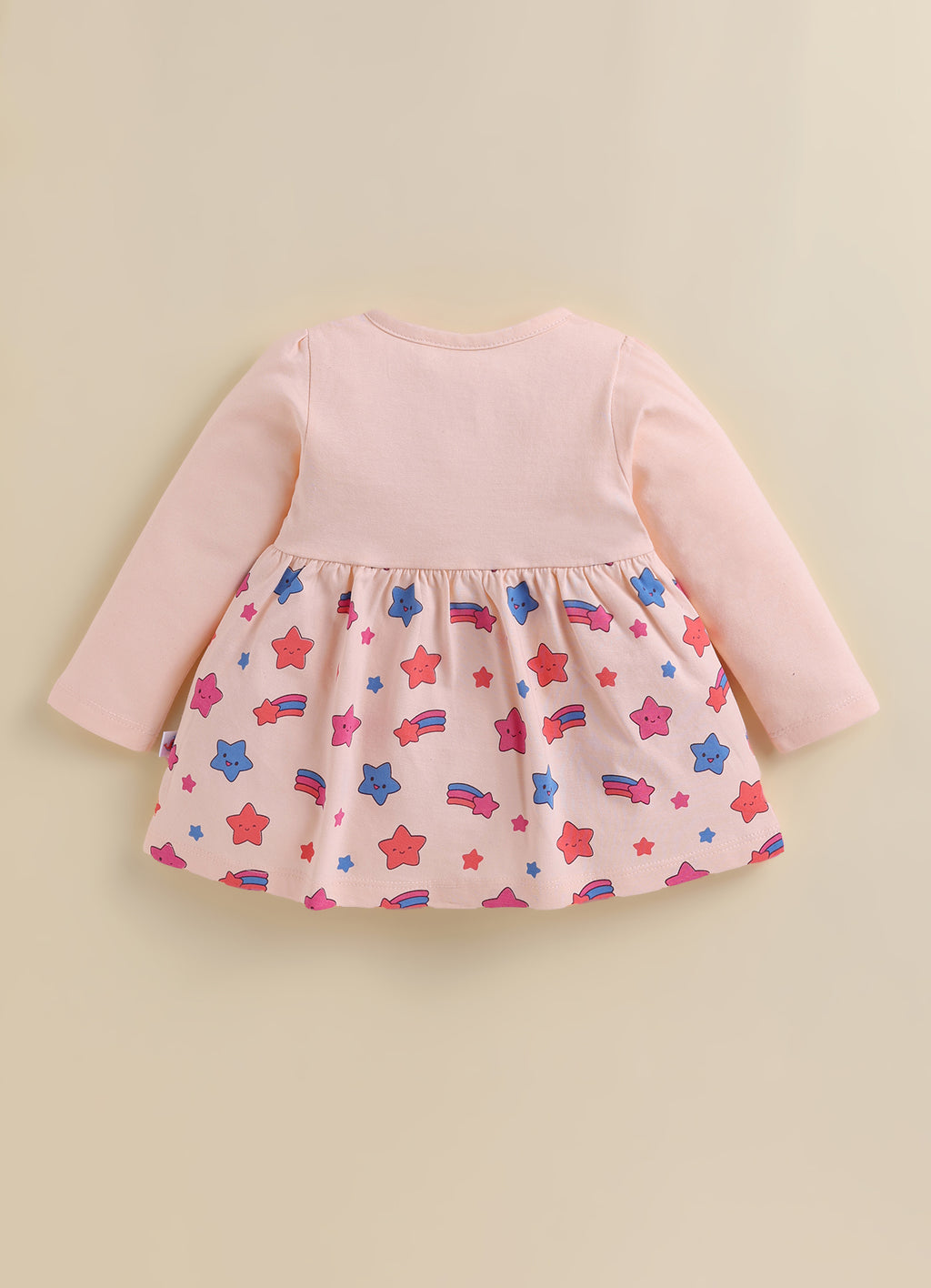 Bumzee Peach Graphic Print Frock, Full Sleeves, 100% Cotton