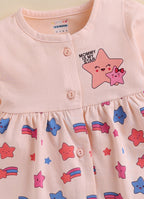 Bumzee Peach Graphic Print Frock, Full Sleeves, 100% Cotton