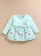 Bumzee Mint Animal Print Frock, Full Sleeves, 100% Cotton