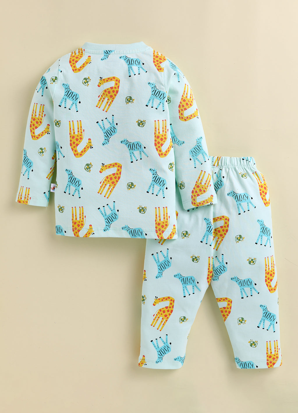 Bumzee Mint Green Animal Print Jabla & Pyjama Set, Full Sleeves, 100% Cotton (Style Peb11802)