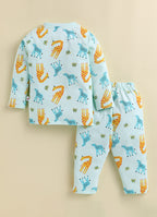 Bumzee Mint Green Animal Print Jabla & Pyjama Set, Full Sleeves, 100% Cotton (Style Peb11802)