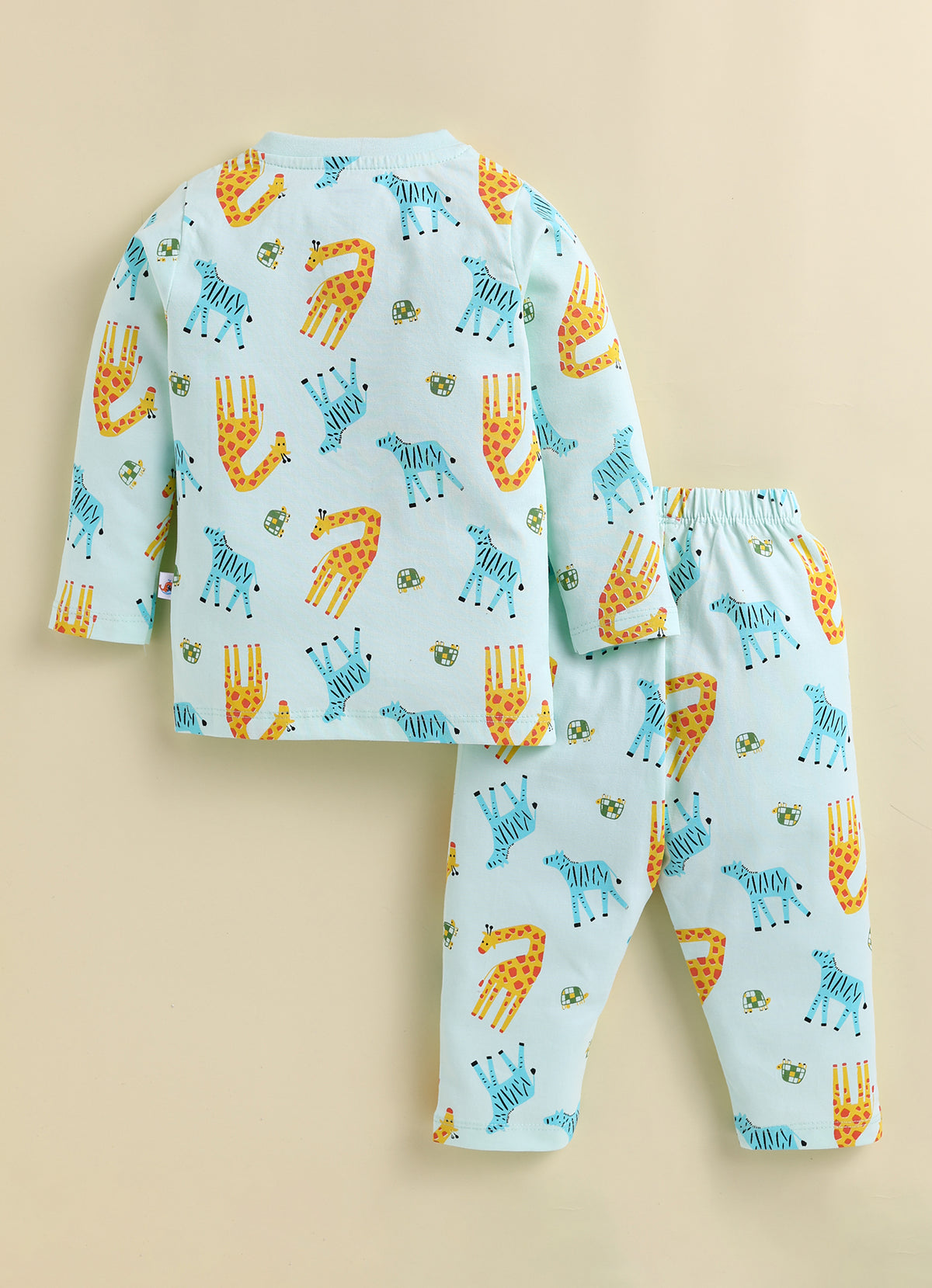 Bumzee Mint Green Animal Print Jabla & Pyjama Set, Full Sleeves, 100% Cotton (Style Peb11802)