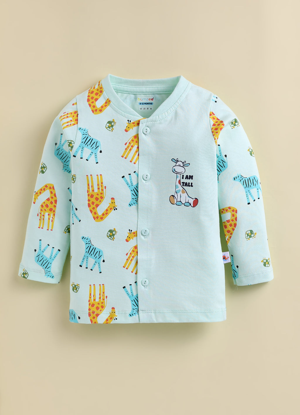 Bumzee Mint Green Animal Print Jabla & Pyjama Set, Full Sleeves, 100% Cotton (Style Peb11802)
