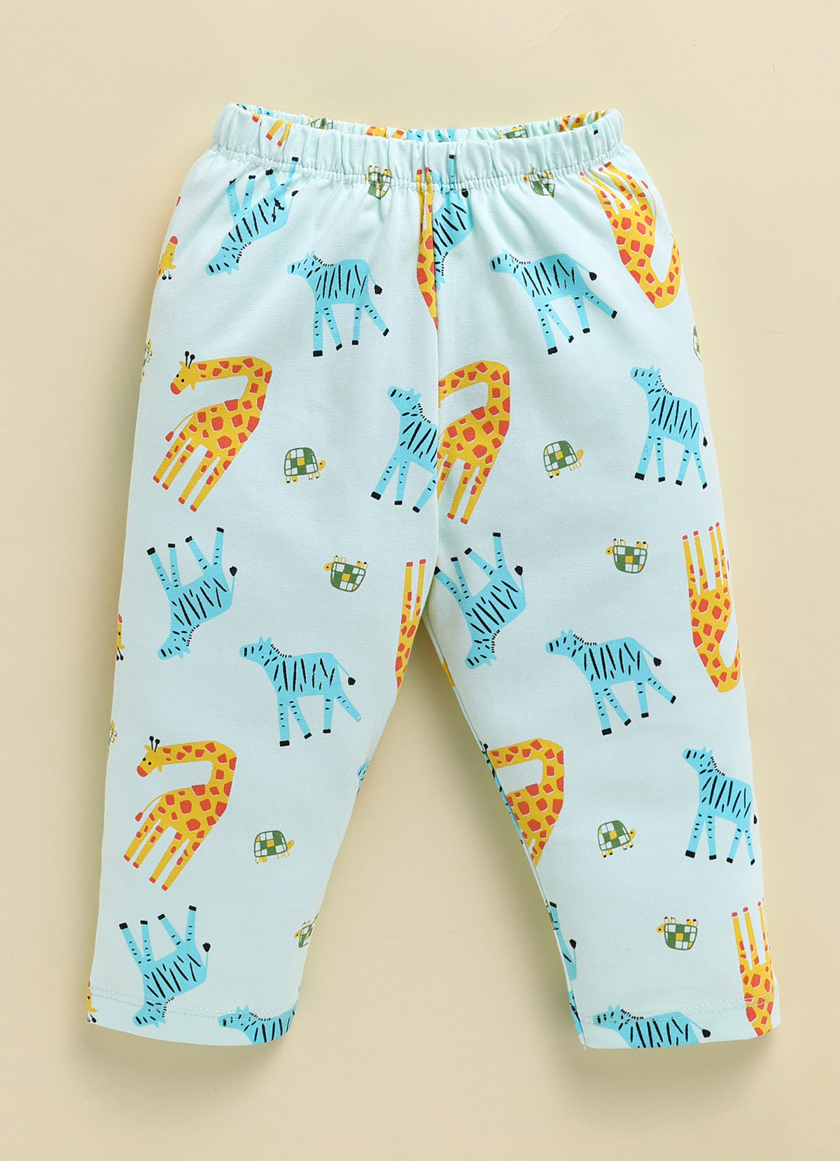 Bumzee Mint Green Animal Print Jabla & Pyjama Set, Full Sleeves, 100% Cotton (Style Peb11802)