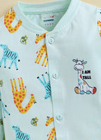 Bumzee Mint Green Animal Print Jabla & Pyjama Set, Full Sleeves, 100% Cotton (Style Peb11802)